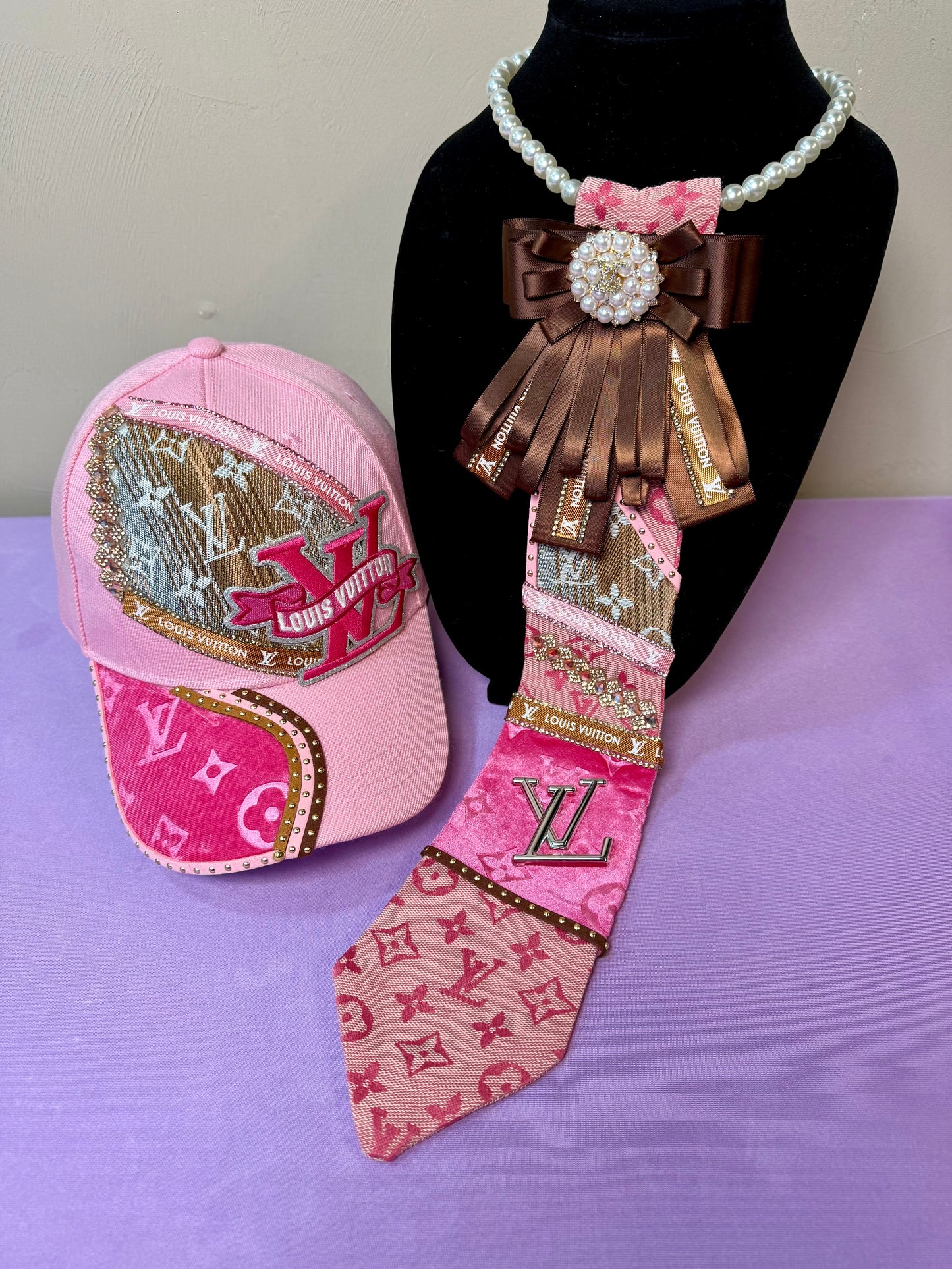 Pink Hat and tie combo set