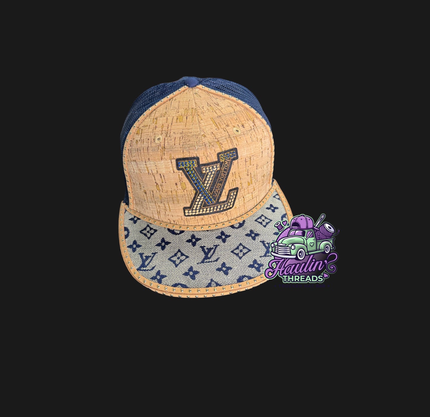 Male LV inspired Navy Blue Cork hat